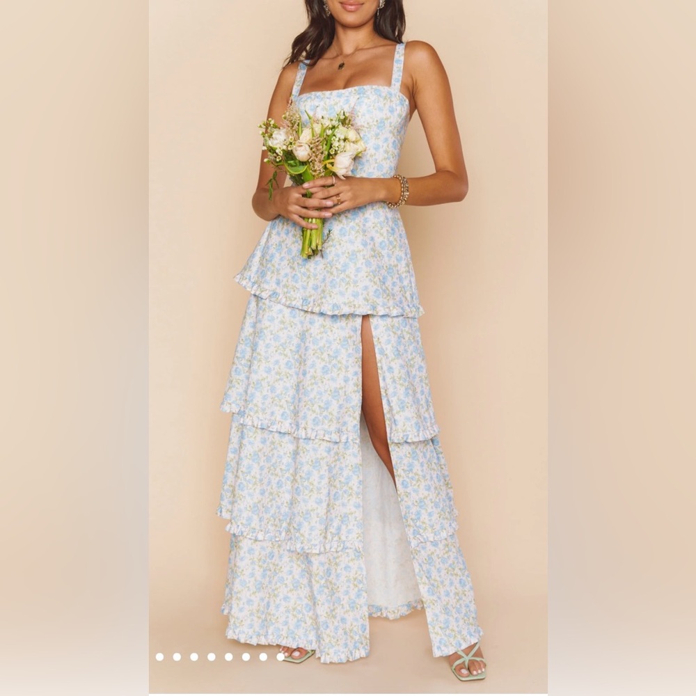 Show Me Your MuMu Blue Floral Tiered Maxi Dress